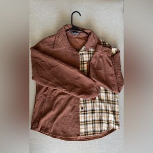 Brown and Plaid Button-Up Shirt